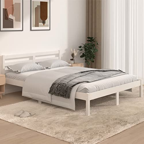 ZQQLVOO Bettgestell Familienbett Palettenbett Massivholzbett Kiefer 140x190 cm Weiß