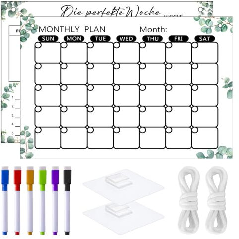 SPORWAY 2 Stücke Wochenplaner Abwischbar: Wochenplaner aus Acrylgla und Monatsplaner, Weekly Planner Kühlschrank Memoboard, To-Do Liste Abwischbar für die Wand, Glas, Holz und Kühlschrank