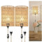YNDD Applique da Parete Rattan E27, Lampada da Muro Boho con Interruttore e Spina 2m Filo Lampade da Murale Vintage Rustico Corda Canapa Luce da Parete per Camera da Letto Soggiorno Corridoio 2 pezzi