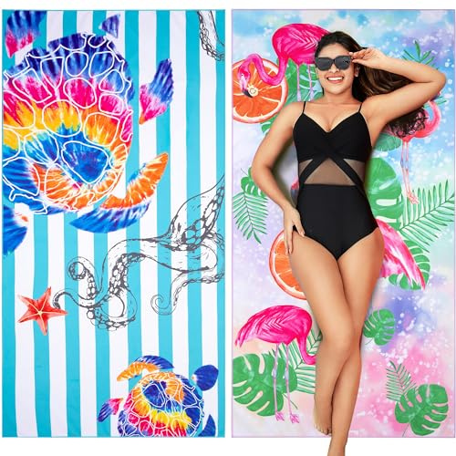 Winthome Strandtuch Wasserloser Öko-Duplexdruck Schnelltrocknend Sandfrei | Strandhandtuch Mikrofaser Groß Leichtes, Badetuch für Strand Schwimmen Sauna Camping, mit Tasche, OEKO (180x90cm, 2 Pack)