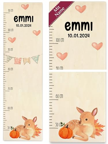 Messlatte Kind Holz - Herbst Tier Reh Waldtier Kindermesslatte Jungen I Mädchen - 50-110 cm - Holz - personalisierte kinder waldtiere wand tiere für