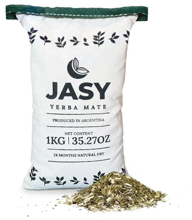 Yerba Mate JASY 1kg – Agroecológica, Hojas Sueltas, Estacionamiento naturalmente de 24 meses, No ahumada – Bolsa de Tela de 2.2 lb (35.27 oz)