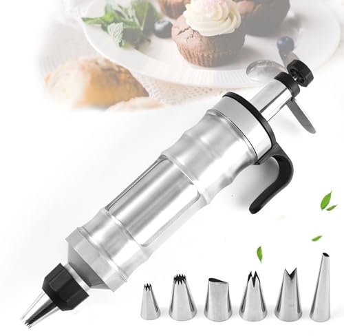 Welhammsae Inoxidable Prensa de Galletas, Prensa de Repostería de Acero Inoxidable con 3 Plantillas y 5 Boquillas, Jeringa de Guarnición Portátil, Prensa de Galletas, Jeringa de Pastelería
