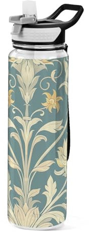 ODAWA Vintage Flower Water Bottles Wide Mouth with Handle Bike Water Bottles Liter Water Bottle