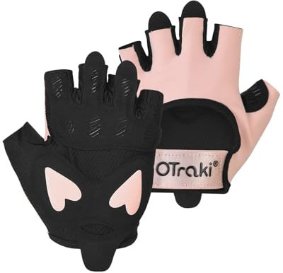 OTraki Sporthandschuhe Damen, Gym Handschuhe für Frauen Rosa Fitness Trainings Gloves Atmungsaktive Silikon Gepolstert Palm Schutz Übung Gewichtheben für Krafttraining Bodybuilding Kraftsport