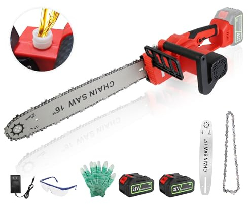 Motosierra eléctrica inalámbrica, motosierra inalámbrica de 16 pulgadas sin escobillas con sistema de engrasador automático, motosierra eléctrica de mano con 2 baterías de 3.0 Ah y cargador para