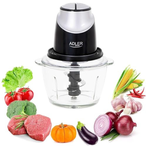 Chopper Tritatutto con ciotola in vetro da 1,2l 550 W lavabile in lavastoviglie con 4 lame in Acciaio Inox Trita 2 livelli di velocità Multifunzione Mescola Sminuzza rivestimento in gomma antiscivolo