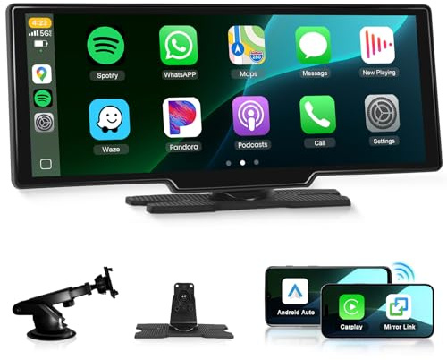 CarPlay et Android Auto sans Fil, Radio Portable Podofo (10,26 Pouces) avec écran Tactile IPS, Prise en Charge SuperLink OTA, Bluetooth, GPS, Commande vocale, Mirror Link, FM, AUX