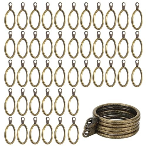 50Pcs Metal Curtain Rings, Antique Brass Curtain Drapery Pole Rings with Eyelet for Hooks, Rustpoof Rail Rings for Window Rods Shower Curtains, 30mm Internal Diameter