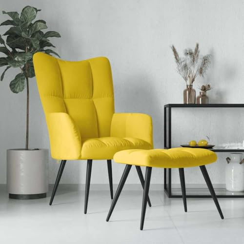 Myheimly Relaxsessel mit Hocker Sessel Polsterstuhl Stuhl Relaxstuhl Polstersessel Armsessel Ohrensessel Wohnzimmer Senfgelb Samt