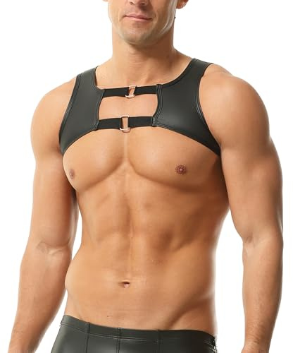 YOOBNG Mens Faux Leather Vest Bikini Crop Tops Sleeveless Tank Top Shirt Yoga Clubwear Harness