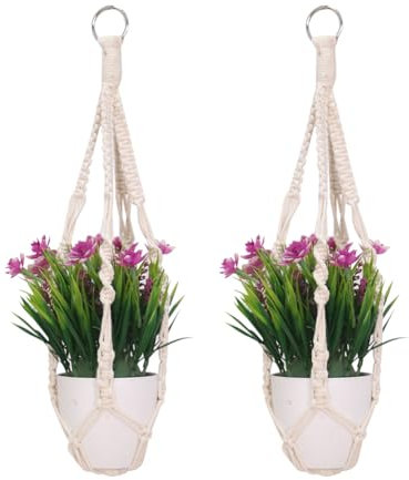 FSSTUD Lot de 2 suspensions de plantes en macramé bohème de 50 cm - Style rustique et rustique - Élégantes à suspendre au plafond - Avec anneaux en métal - Pour intérieur et extérieur