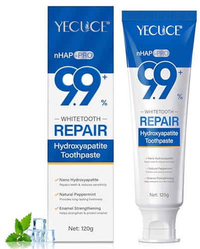 Hydroxyapatite Toothpaste for Teeth Enamel Repair, Remineralization & Reduces Sensitivity - Whitens Teeth, Contains 9.9% Nano-Hydroxyapatite, Safe for All Ages (Mint,120g)