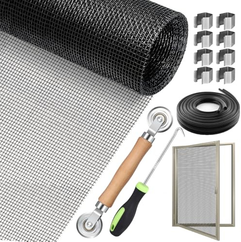Fliegengitter Fenster, 120 x 250 cm Fliegennetz Meterware, Fiberglas-Fliegengitter Gewebe, Insektenschutz Gaze Moskitonetz Fenster Mesh für Balkontür Wohnzimmer Terrassentür, Schwarz