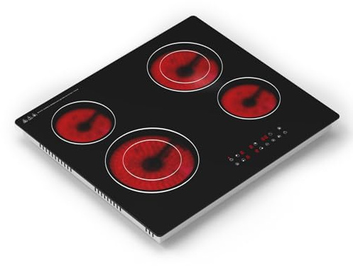 Borrallio Piano Cottura in Vetroceramica 60cm 6300W, Piastra Elettrica da Incasso 4 Fuochi, Comandi Touch, Timer 99 Min e Blocco Bambini, Superficie Nera, Compatibile con Tutte le Pentole