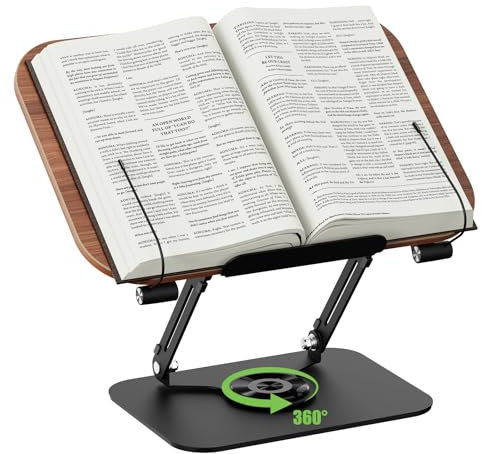 Buchhalter Leseständer, Buchständer Holz zum Lesen, 360° drehbarer Kochbuchständer mit Seitenklammern für Küche, Schule, Büro, Weihnachtsgeschenk, Kindle, Tablet, Bibel