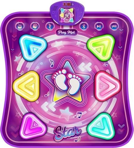 Handwell Dance Mat Kids, Tappetino da Ballo Luminoso con Bluetooth e 5 modalità di Gioco, Tappeto Musicale Bambini Gioco Bambin, Regali di Natale e Compleanno per Bambini e Bambine dai 3 ai 10 Anni