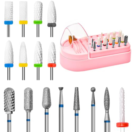 CGBE 16 Pièces Embout Ponceuse - pour Enlever Les Cuticules Gel Acrylique | 3/32 Pouces Embout Ponceuse Ongles Depose - Professionnels Forets à Ongles avec Boîte de Rangement - pour Manucure Pédicure