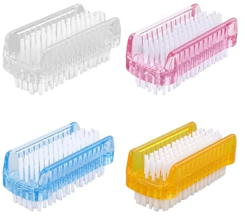 4 Pièces Brosse à Ongles Double Face, Brosse a Ongles Main, Nettoyage Pour Nettoyer Les Cuticules, Plastique(Blanc, bleu, rose, orange)