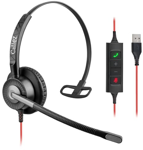 Callez USB Headset mit ENC 2 Mikrofon Noise Cancelling für Windows Mac | PC Kopfhörer mit Kabel für Laptop Teams Zoom Skype Business Homeoffice Büro, Leicht & Komfortabel