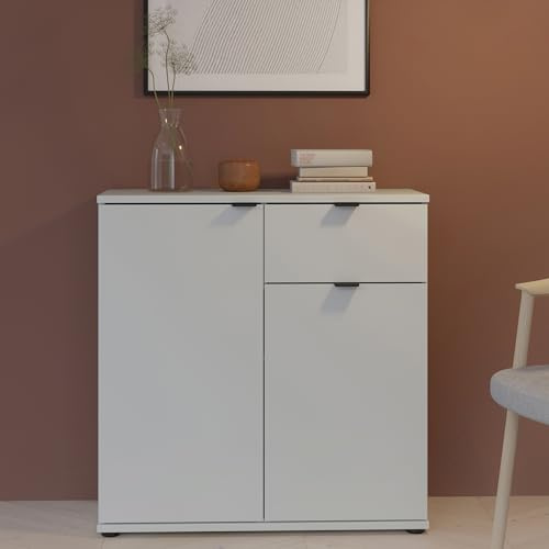 Forte Ganymede Kommode 80, minimalistische Kommode, 2-türig, 1 Schublade, Holzwerkstoff, Wohn-/Schlafzimmer, Secret Grey, 80,1 cm breit x 82,3 cm hoch x 34,1 cm tief