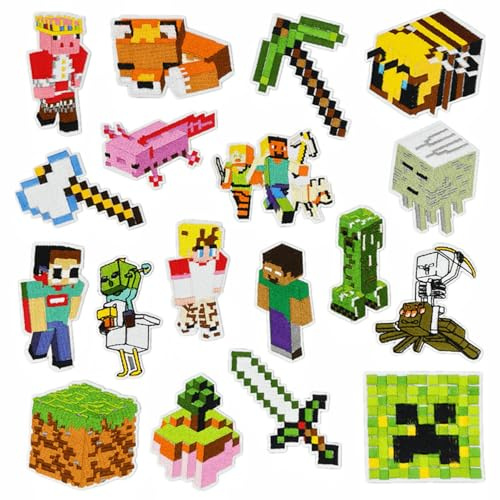 18 Stück Videospiel Aufnäher zum Aufbügeln, Retro Pixel Bügelbilder für Textilien Kinder Bügelbilder Kinder, Jeansflicken zum Aufbügeln, Bunte Aufnäher für Jeans & Taschen