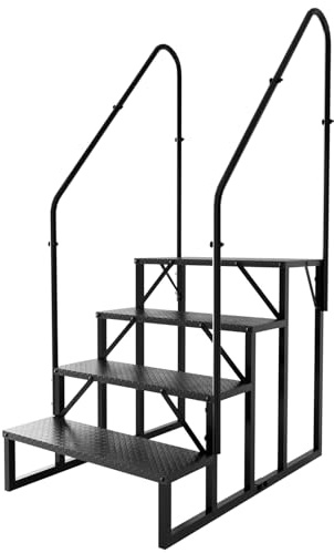 Cavabien RV Treppen mit Handlauf, Wohnwagen Treppe mit 300 kg Tragfähigkeit, Treppchen mit rutschfestem Panel, mobiler Treppe für Reisemobile (4 Stufen mit 2 Handläufen)