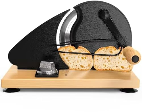 ArborGlow Cortador manual de pan para panes artesanales, máquina de cortar con manivela con ancho ajustable, valla de acero inoxidable, hoja afilada y líneas de escala para cortes precisos, para uso