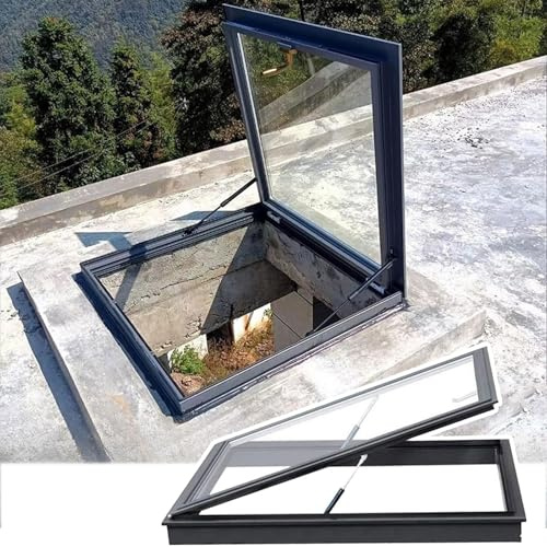 Dachfenster mit Oberlicht, Sicherheits-Dachluke aus gehärtetem Glas, Abdeckung for bündig eingelassene Dachluke, Dachbodenlüftungstür, Lichtschachtfenster for den Keller(70x90cm/27.6x35.4in)