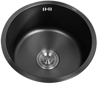 Lavandino per Cucina,Lavello 1 Vasca Piccolo Rotondo Nero,Lavelli da Cucina Acciaio Inox Lavabo con Set Di Drenaggio,Installazione Appoggio o Sottopiano (Ø 36cm)