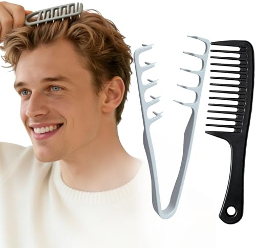 2 Pièces Peigne Cheveux À Texture Pliable, Brosse À Cheveux Bouclés Pour, Peigne Grosse Dent Large de Coiffage Volumineux Avec Texture, Pince De Levage, Pour Femmes Et Hommes