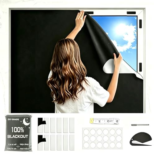Fenster Verdunkelung 300X145CM, Verdunklungsstoff Verdunkelungsrollo ohne Bohren Dachfenster Sonnenschutz Verdunklung Abnehmbar Tragbare Reise Verdunkelungsrollo für Urlaub Innen Dachschräge Fenster