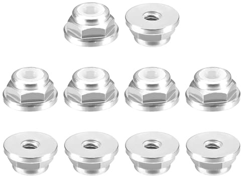 QUARKZMAN Nylon-Einsatz Sechskantmutter 10 Stück - M2 x 0,4mm Aluminiumlegierung Selbstsichernde Mutter Anodisierte Flansch-Sicherungsmutter Für Befestigungselemente (Silber)