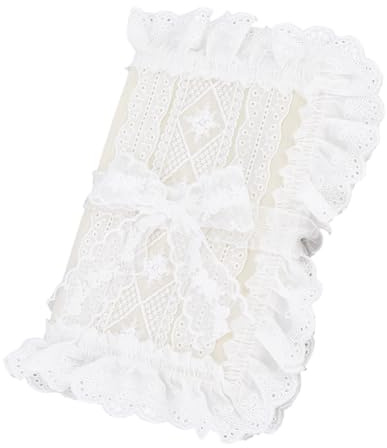 SUPERFINDINGS Couverture de Livre en Dentelle A5 Protecteur de Bible en Tissu Artisanal Protège Livre en Tissu Doux avec Garniture en Dentelle Couverture de Carnet Lavable à Fleurs avec Noeud 3D Beige