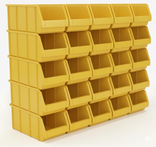 HMH 25x Stapelboxen Größe L Werkstatt Garage Keller Sichtlagerboxen 335x209x152mm Lagerboxen GELB Sichtlagerkästen Kleinteile Aufbewahrung