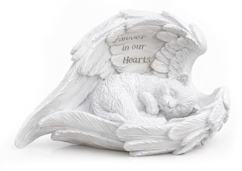 FARYODI Piedra conmemorativa solar para gato o perro, figura de ángel con luz LED y alas, estatua de resina resistente a la intemperie como marca de tumba, decoración para jardín, cementerio, 20,5 cm