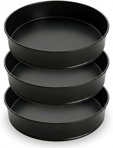 KasaBona 10 Inch Round Cake Tin – Non-Stick Stainless Steel Mould Round Baking Pans for Layer Cakes, Birthday, Wedding Roasting & Serving, Durable (10 Cake Tin – 3 Set)