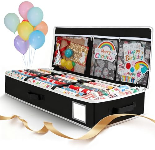 Gimars Geschenkpapier Aufbewahrung aus 600D Oxford, 90x30x12cm Aufbewahrungstasche für Geschenkpapierrollen, Wasserdichter Geschenkpapier Organizer mit Fächern für Schleifen,Bänder&Zubehör