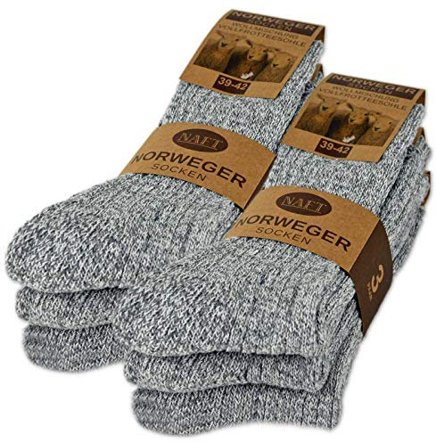 sockenkauf24 6 Paar Norweger Socken mit Wolle Damen & Herren Wintersocken Schwarz Grau Anthrazit 10500 (Grau 43-46)