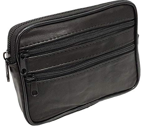 LOLUNA® Pochette Cuir véritable Compact 3 Fermetures, Passant Ceinture, pour Petit Portefeuille, Carte identité, crédit, permis, Homme et Femme - Noir
