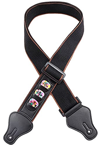 byou Gitarrengurt, Verstellbarer Schultergurt E-Gitarre Baumwollleder 5 cm breit Länge 95 cm bis 158 cm Gürtel für Bass Verstellbarer Schultergurt E-Gitarre Gitarrengurt Akustische Folk-Gitarre