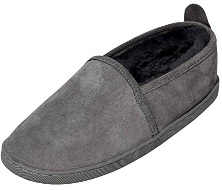 Hollert Damen & Herren Lammfell Hausschuhe Hubert GRAU Fellschuhe 100% Merino Schaffell Echtleder Gummisohle warm atmungsaktiv