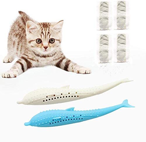 Perfuw Jouet en forme de poisson pour chat Brosse à dents auto-nettoyante Jouet en silicone Jouets interactifs à mâcher Jouet pour chat ou chaton