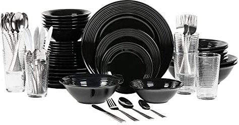 10 Strawberry Street Nova Black Round 62-Piece Dinnerware Set, Service for 6