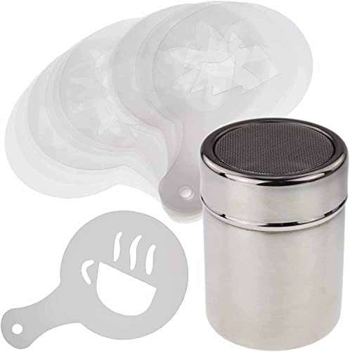 1 Spargipolvere a Rete in Acciaio Inossidabile 16 Modelli di Stampa di Stampi per Ghirlande di Caffè 1 Set di Cucchiai di Chicchi di Caffè in Plastica per Caffè Cappuccino Fai-da-te Caffè Latte