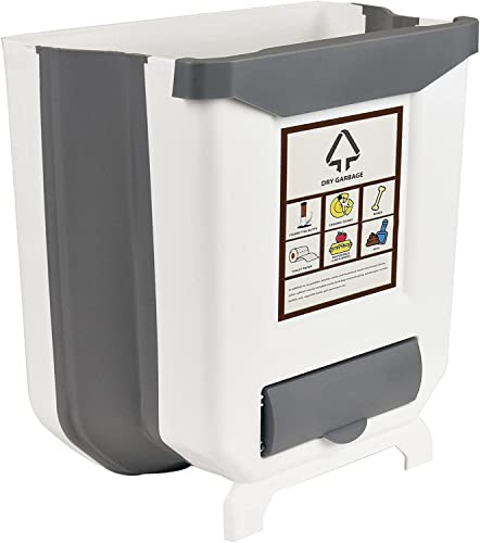 Albert Austin Foldable Trash Bin White/Grey Kitchen Cabinet Folding Food Waste Garbage Compactor Caddy for Bathroom, Car, Office, Home - Recycling Bins