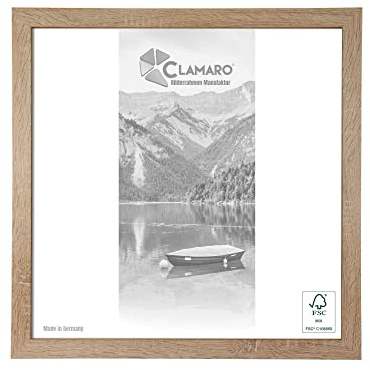 CLAMARO Bilderrahmen Collage, eckig, 65x65 cm, Eiche Sonoma, Acrylglas | Außenmaß ca. 69,8x69,8 cm, MDF-Holzleiste, HDF-Rückwand, Metallaufhänger für Hoch- und Querformat, handgefertigt