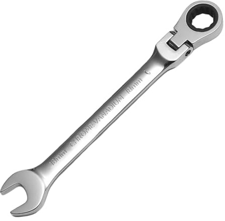 WISEUP Llaves fijas con carraca, 18mm, forjada CR-V, ajustable en ángulo de 180 °, llaves fijas antideslizante, herramienta de taller