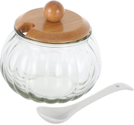 Garneck Zuckerdose Lebensmittelspender Gewürzbehälter Gewürzdose Zuckerbehälter Salzdose Snack Schalen Kürbis Glas Gewürzbecher Mit Deckel Löffel Für Salz Soßen Küche Zubehör 3 Teilig