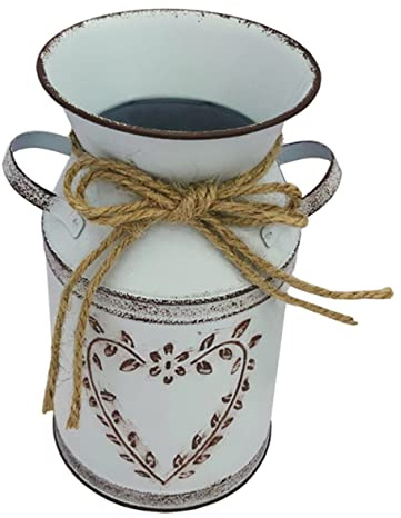 Florero De Hojalata Jarra De Flores De Centros De Mesa Rusticos Jarra De Leche Antigua Jardinera Jarrones Decorativos Vintage Galvanizado País Cuerda De Francia Flores Secas